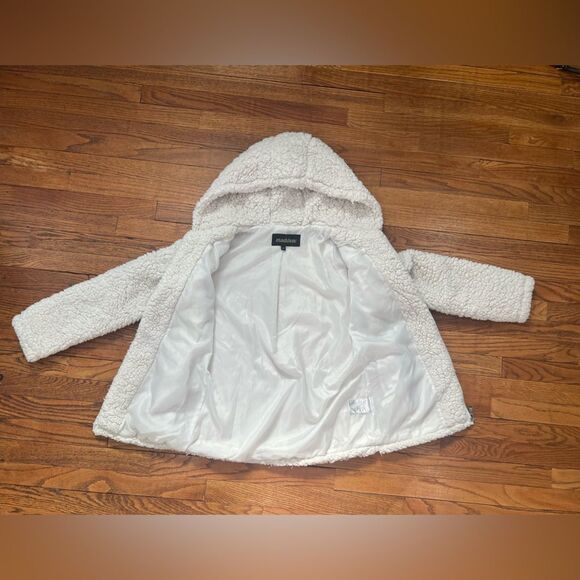 Madden Sherpa fuzzy zip up hooded womens Jacket sweater cream size small - Picture 3 of 8
